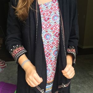 Embroidered open front cardigan